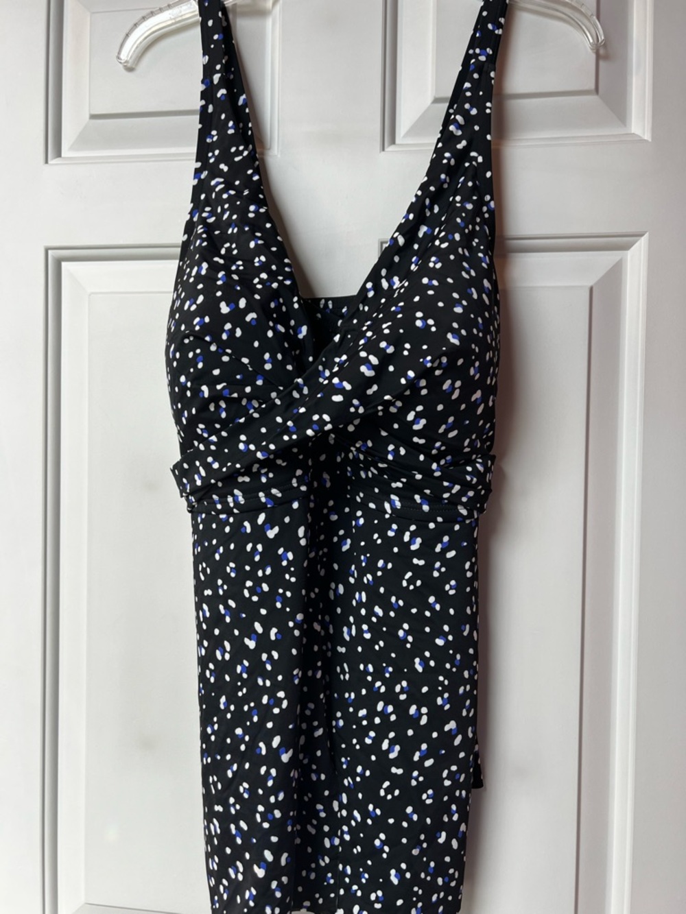 Swimsuits For All Black Swimdress with White and Blue Spot Print